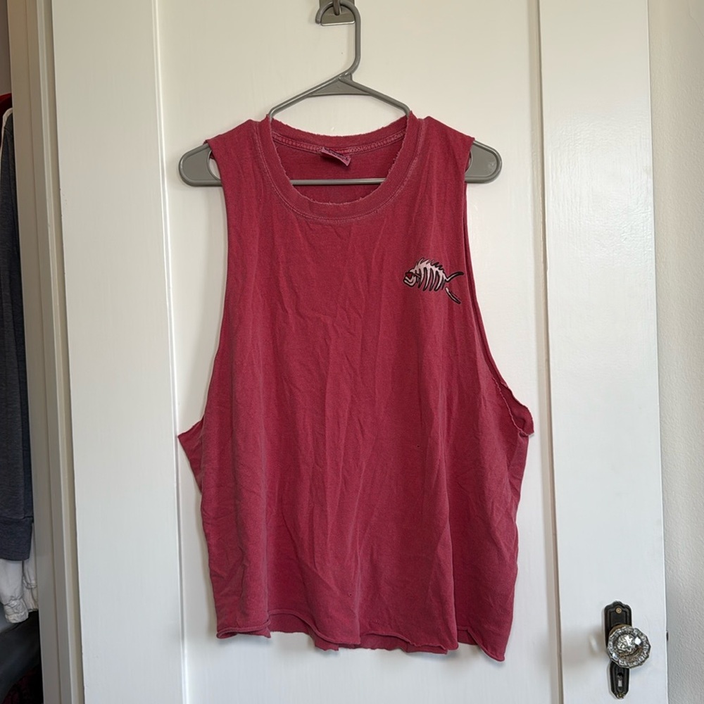 Aqua East Surf Shop Shark Graphic Muscle Tank Size L